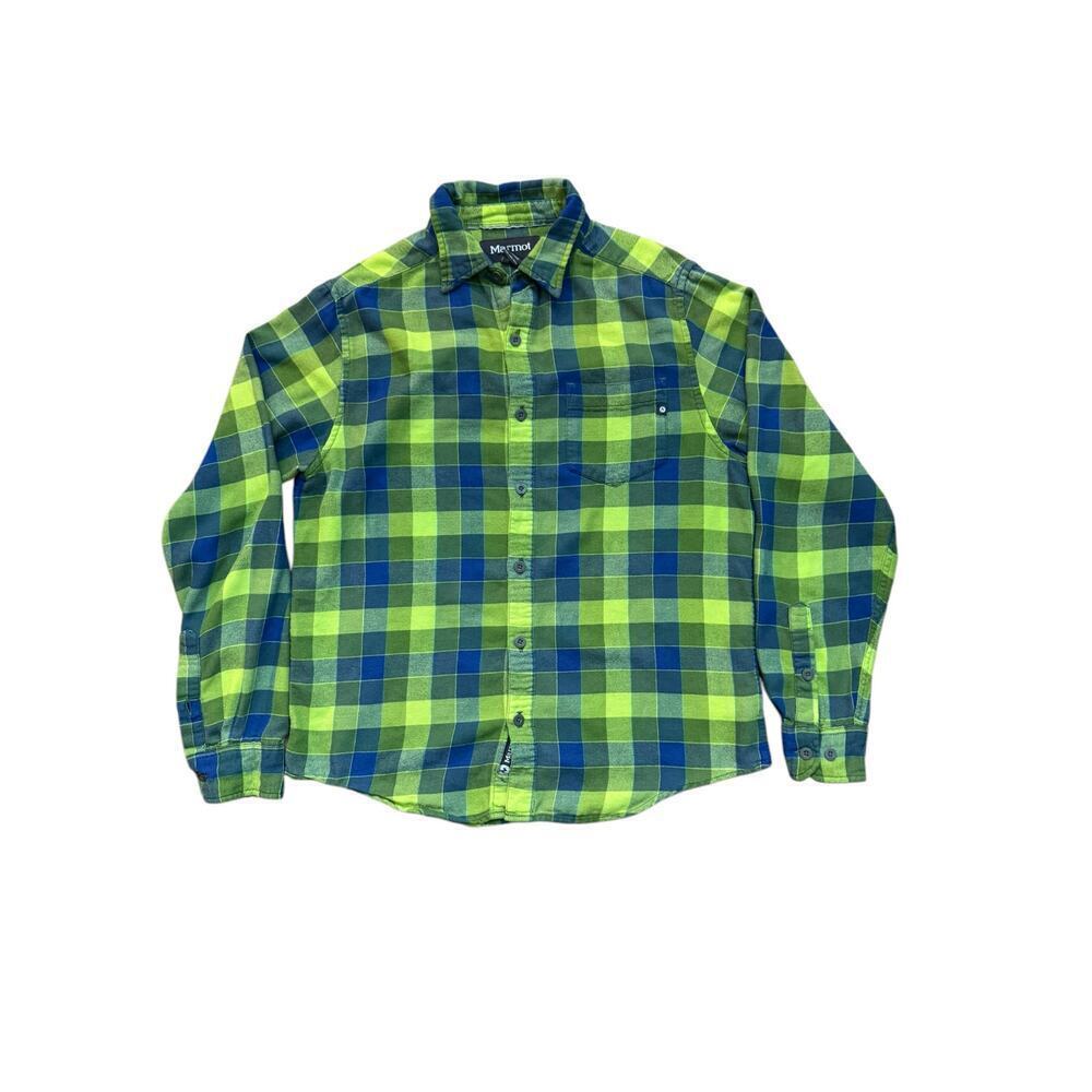 Marmot Men's Green & Yellow Flannel Long Sleeve Button Up Shirt Size Medium
